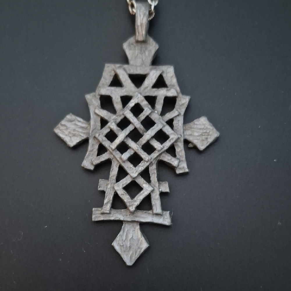 Intricate Ethiopian Coptic Cross 3" Pendant Necklace